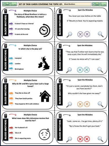 Blood Brothers Task Cards | Teaching Resources