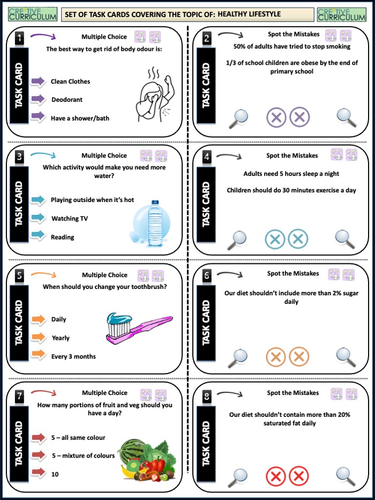 Healthy Lifestyles - Task Cards | Teaching Resources