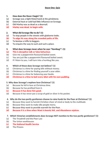 A Christmas Carol Quiz - Stave 1 | Teaching Resources