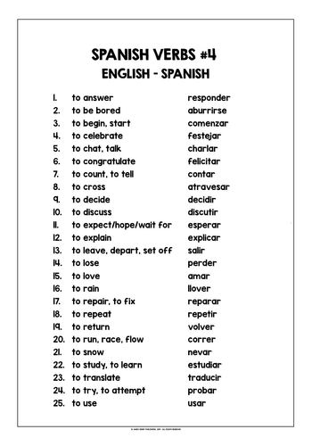 SPANISH VERBS LIST FREEBIE #4 | Teaching Resources