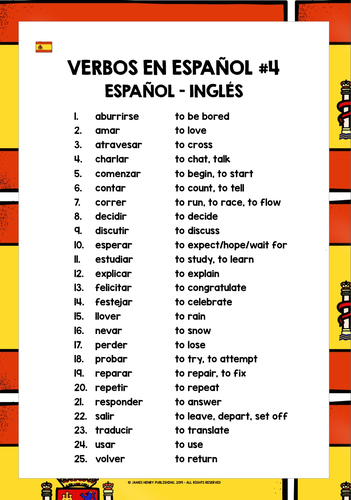 SPANISH VERBS LIST FREEBIE #4 | Teaching Resources