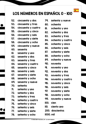 SPANISH NUMBERS 0-100 LIST FREEBIE #1 | Teaching Resources