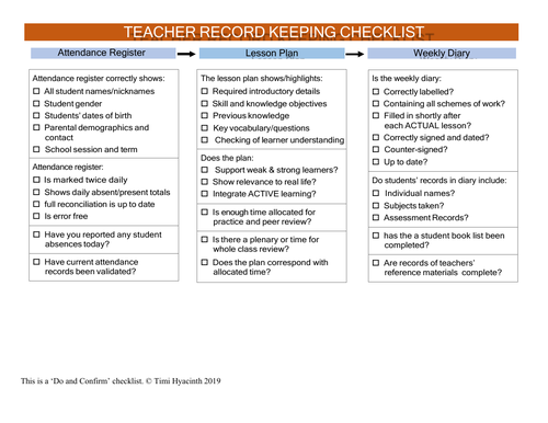 Teacher Record Keeping Checklist | Teaching Resources