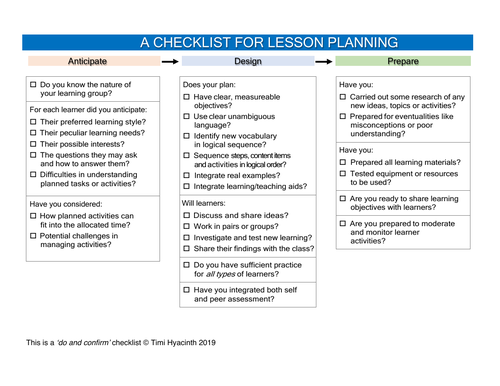 Lesson Planning Checklist | Teaching Resources
