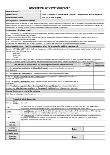 Unit 7 Practical Sports Performance Pack | Teaching Resources