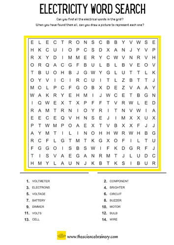 Electricity Wordsearch | KS2 Science | Teaching Resources