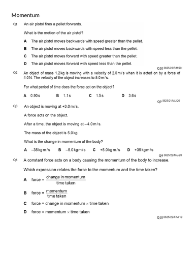 momentum igcse 0625 classified worksheet with answers teaching