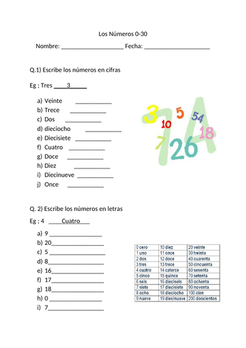 Spanish Numbers Lesson With Worksheet Teaching Resources