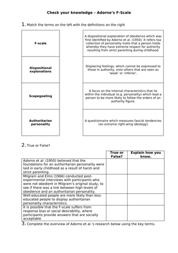 A-Level Psychology - DISPOSITIONAL EXPLANATIONS OF OBEDIENCE (THE F ...