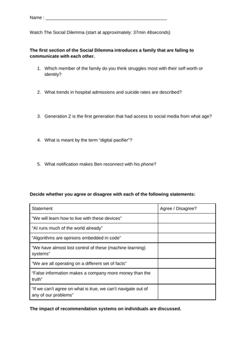 The Social Dilemma Questions Teaching Resources