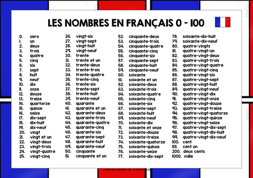 FRENCH NUMBERS 0-100 LIST FREEBIE #2 | Teaching Resources