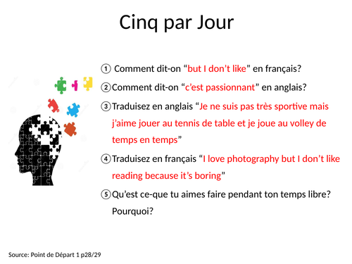 GCSE Studio French Mod 2 Retrieval Tasks