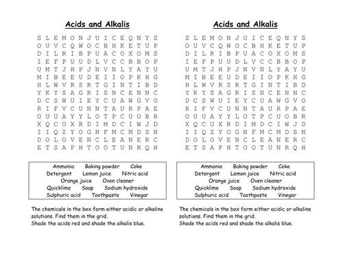 Acid alkali wordsearch