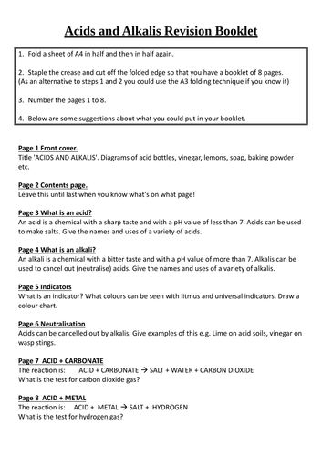 Acids and alkalis booklet 8 pages