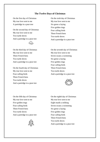 The Twelve Days of Christmas Poem: PPT, Worksheets and Activities ...