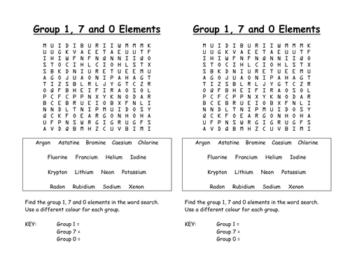 Groups 1, 7 and 0 wordsearch