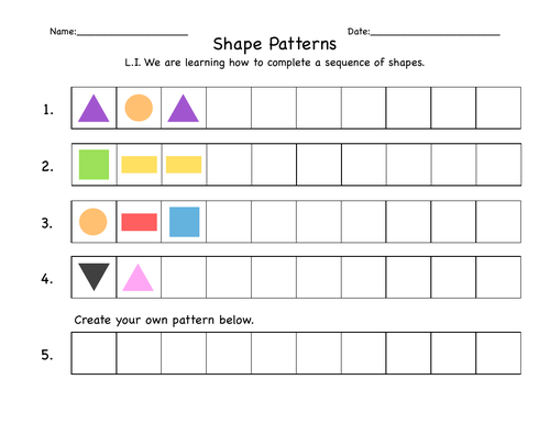 Shape Patterns Worksheet | Teaching Resources