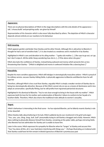 A*  Mitch (Streetcar) Revision Notes