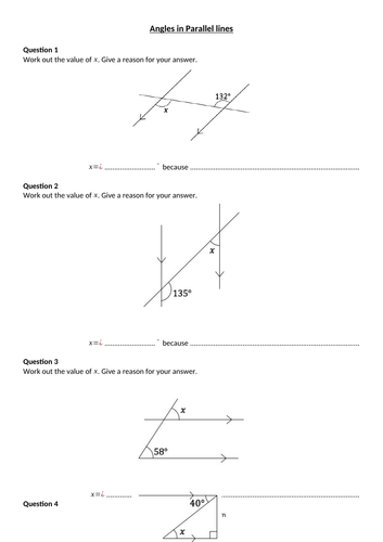 Angles in parallel lines | Teaching Resources