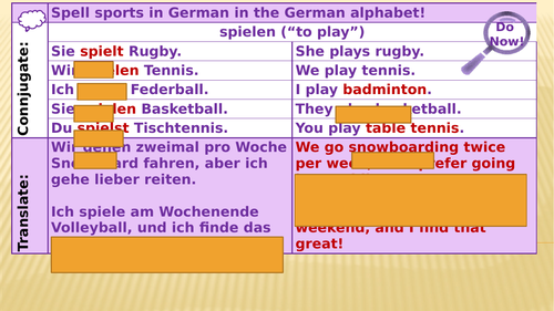 Y7 German Lesson 35 - Hobbies and Regular and Irregular Verbs