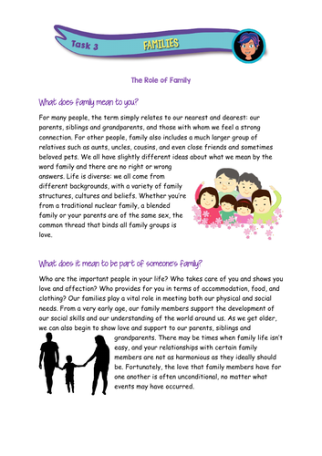 Families - love and stability | Teaching Resources