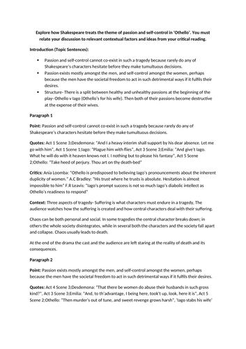 othello essay plans quizlet