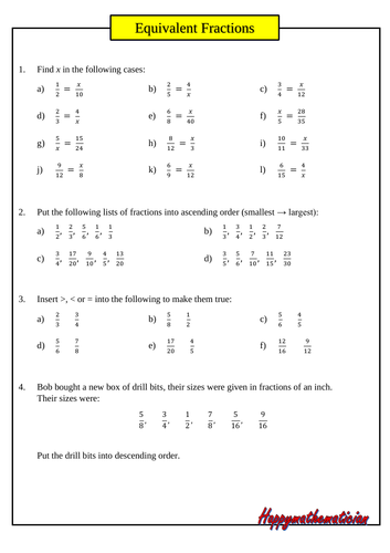 equivalent fractions worksheet teaching resources