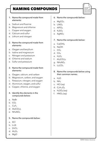 Naming Compounds GCSE and KS3 Chemistry | Teaching Resources