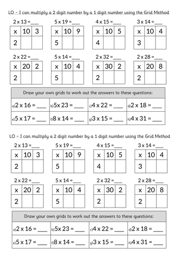 Printable Grid Method Multiplication Worksheet