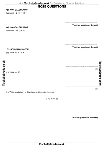 BIDMAS BODMAS - GCSE Exam Questions | Teaching Resources