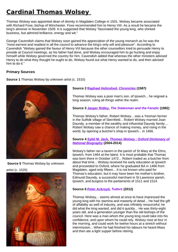 Thomas Wolsey - Henry VIII AQA Tudor History A Level | Teaching Resources