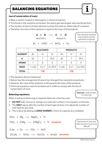 Balancing Equations Differentiated (KS3 & GCSE) | Teaching Resources