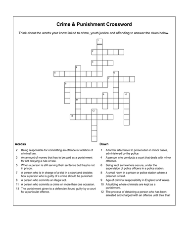 Crime Punishment Crossword Teaching Resources