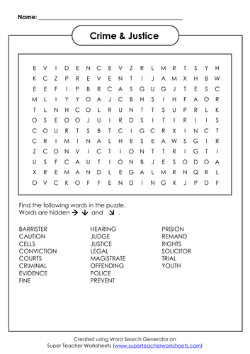 Crime Punishment Crossword Teaching Resources