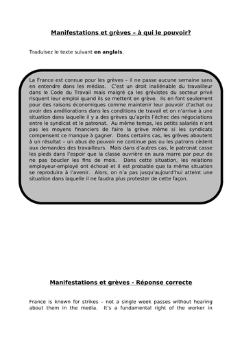Manifestations et grèves - translation into English