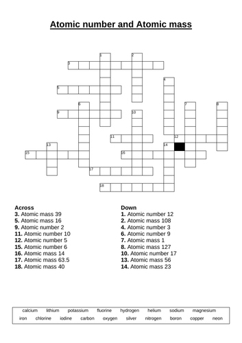 GCSE Chemistry crossword - Atomic number and atomic mass