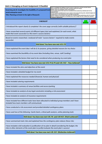 Unit 4: Managing an Event BTEC checklist & powerpoint & feedback ...