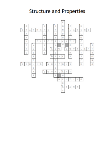 GCSE Chemistry crossword - Structure and Properties