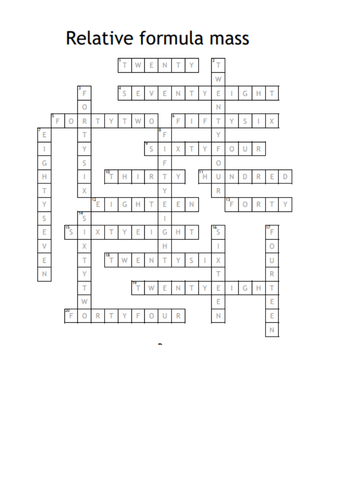 GCSE Chemistry crossword - Relative Formula Mass