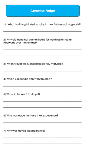 Harry Potter And The Chamber Of Secrets Reading Comprehension Chapters 13 14 And 15 Teaching Resources