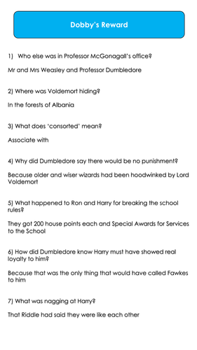 Harry Potter and the Chamber of Secrets Reading Comprehension (Chapters ...