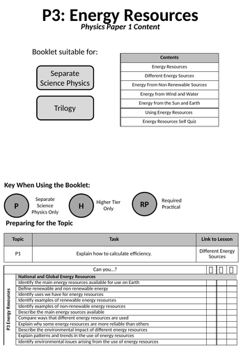 P3 Energy Resources Work Booklet and Answers | Teaching Resources