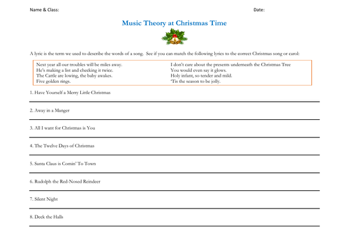 Fun music theory activities based around Christmas Songs and Carols