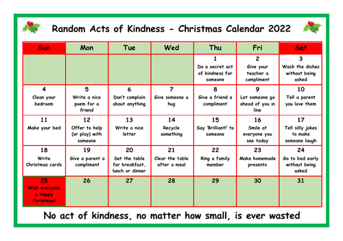 random-acts-of-kindness-christmas-calendar-2022-teaching-resources