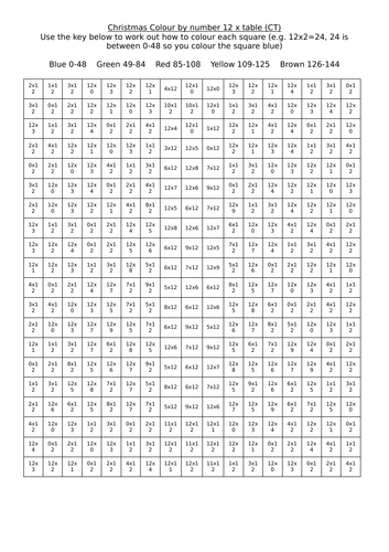 11, 12 and Mixed 2-12 x table Christmas Colour By Number (5 worksheets ...