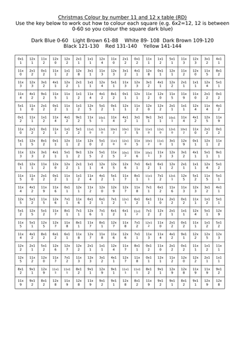 11, 12 and Mixed 2-12 x table Christmas Colour By Number (5 worksheets) | Teaching Resources