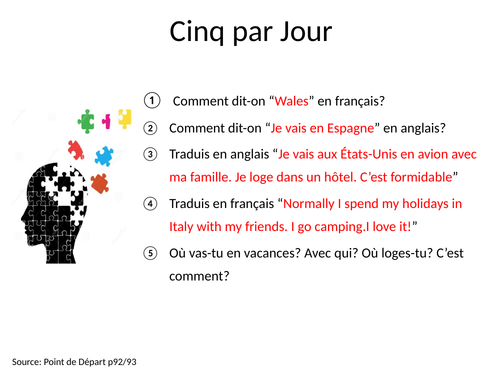 GCSE Studio French Module 5 Retrieval Tasks