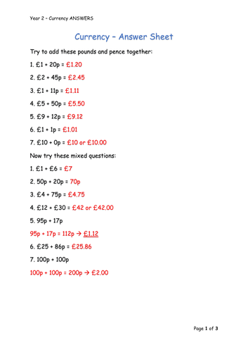 Y2 Maths - Currency