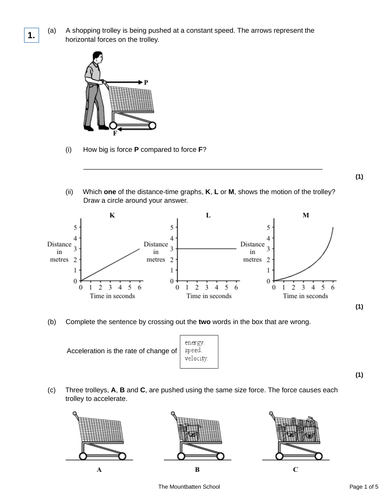 Aqa Gcse Physics 9 1 P101 Force And Acceleration And Required 2441