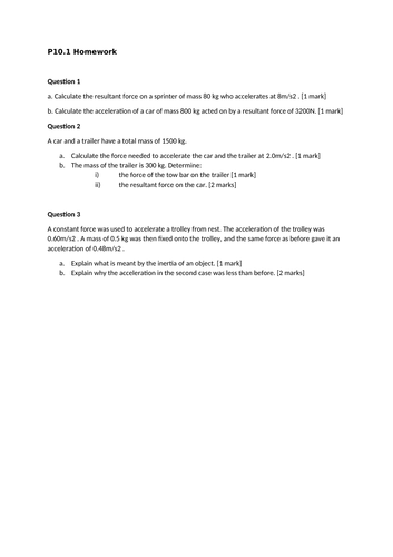 AQA GCSE Physics (9-1) P10.1 Force and acceleration & Required Practical FULL LESSONS